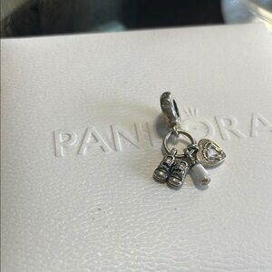Pandora Silver New Baby Charm, Heart Paci And Baby Shoe Dangle Charm RETIRED
